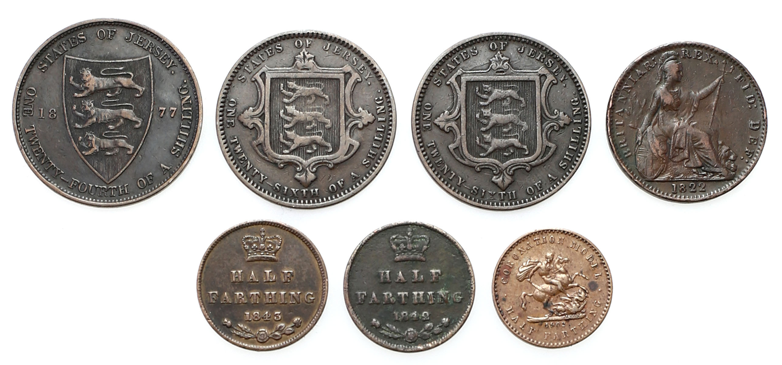 Wielka Brytania i Jersey. 1/2 do 1 farthing, zestaw 7 monet – RZADSZE